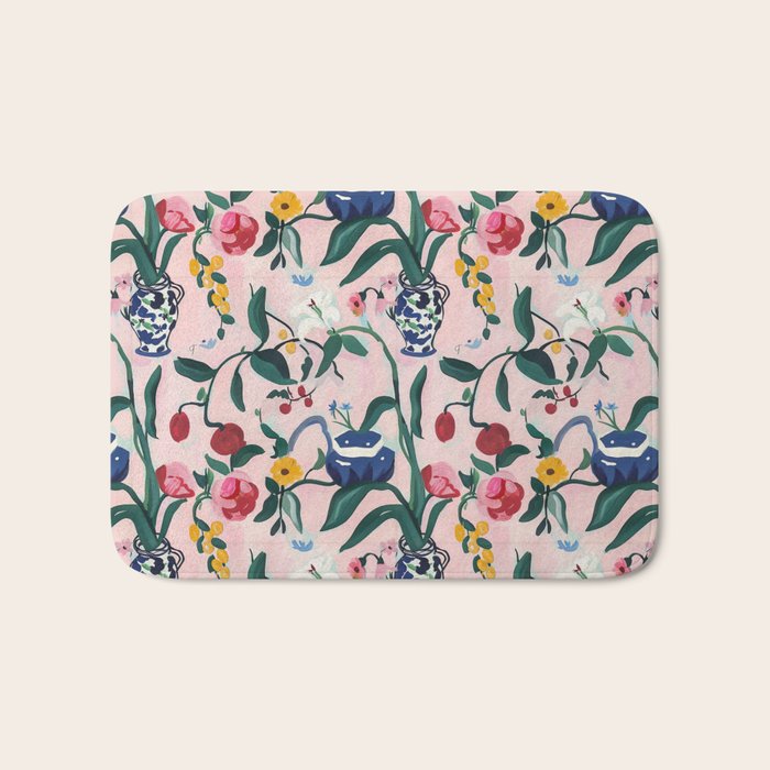 Floral Whimsy on Blush Bath Mat Gallery Image 1