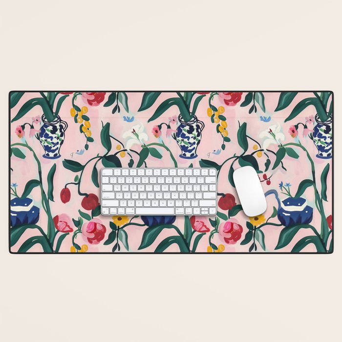 Floral Whimsy on Blush Desk Mat Gallery Image 1