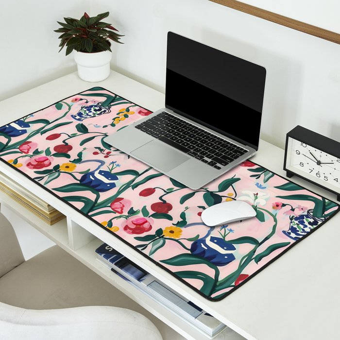 Floral Whimsy on Blush Desk Mat Gallery Image 2