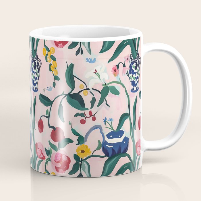 Floral Whimsy on Blush Coffee Mug Gallery Image 1