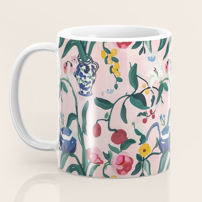 Floral Whimsy on Blush Coffee Mug Gallery Image 3