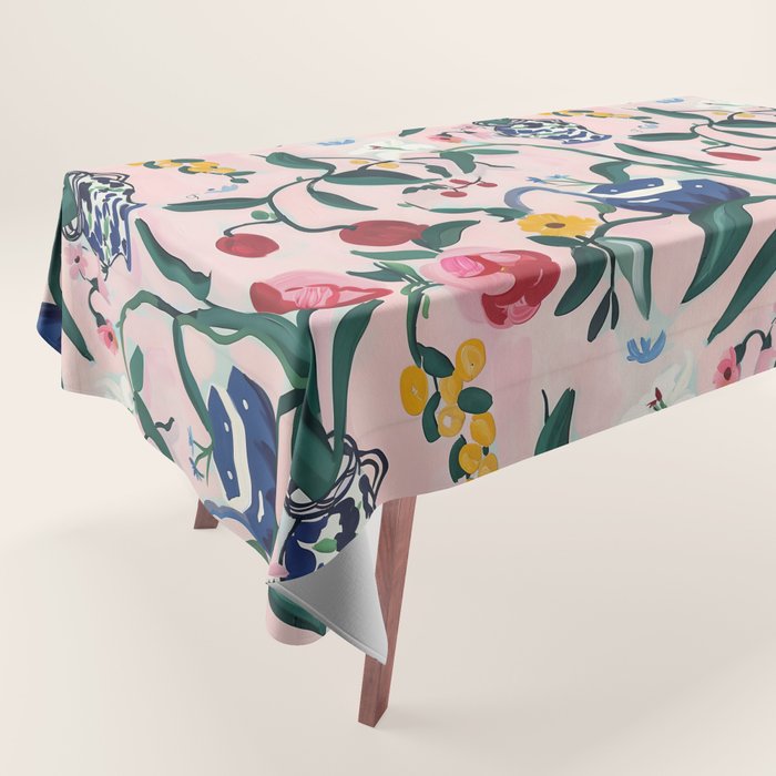 Floral Whimsy on Blush Tablecloth Gallery Image 1