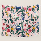 Floral Whimsy on Blush Wall Tapestry Gallery Image 4