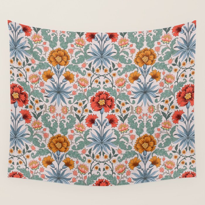  Victorian Botanicals - Carnation in Red and Blue Wall Tapestry Gallery Image 4