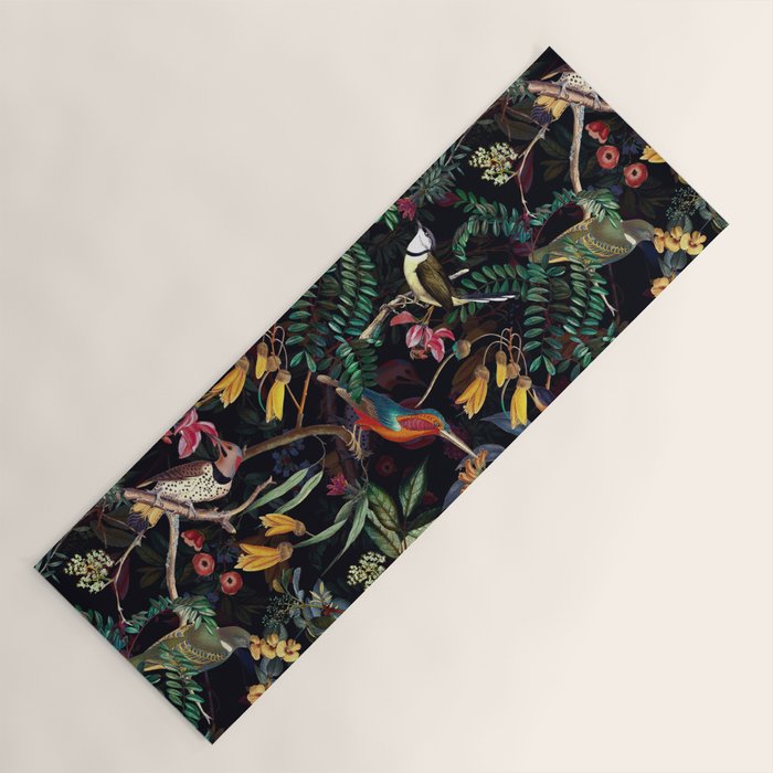 Vintage Jungle Birds Night Garden Yoga Mat Gallery Image 1