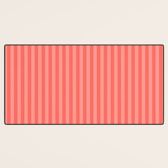 Coral Pink Thin Vertical Stripes Desk Mat Gallery Image 3