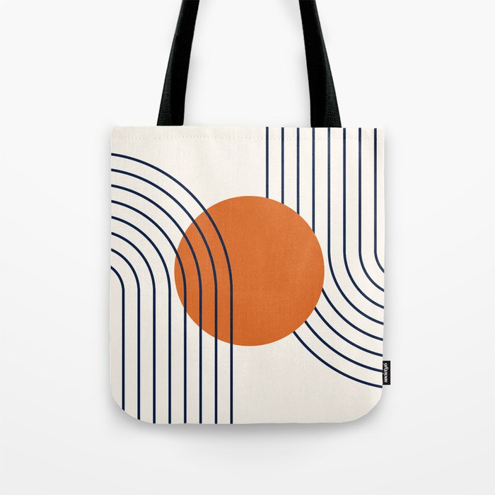 Geometric Lines in Navy Blue Orange 1 (Rainbow Abstraction) Tote Bag Gallery Image 1