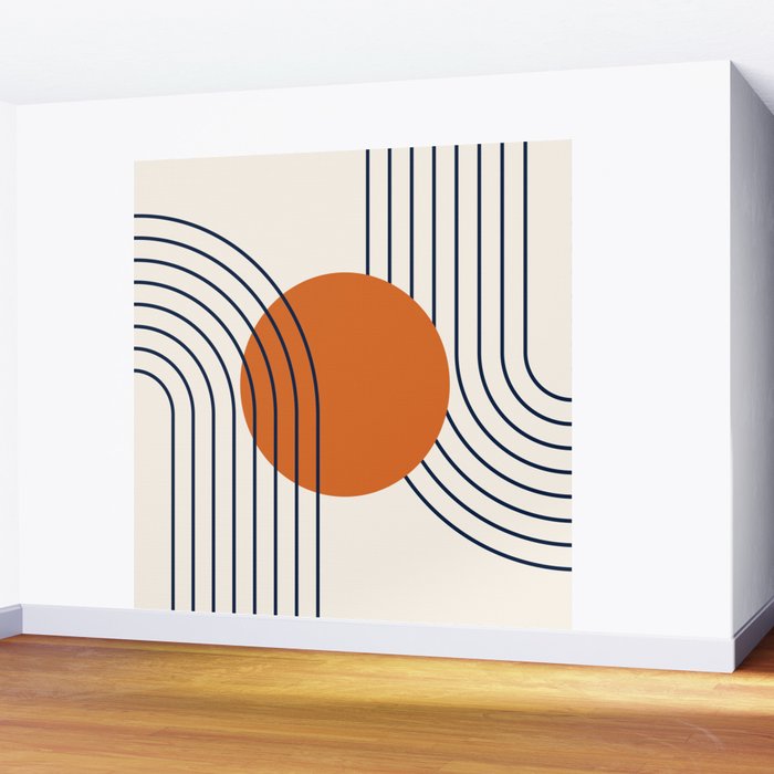 Geometric Lines in Navy Blue Orange 1 (Rainbow Abstraction) Wall Mural Gallery Image 2