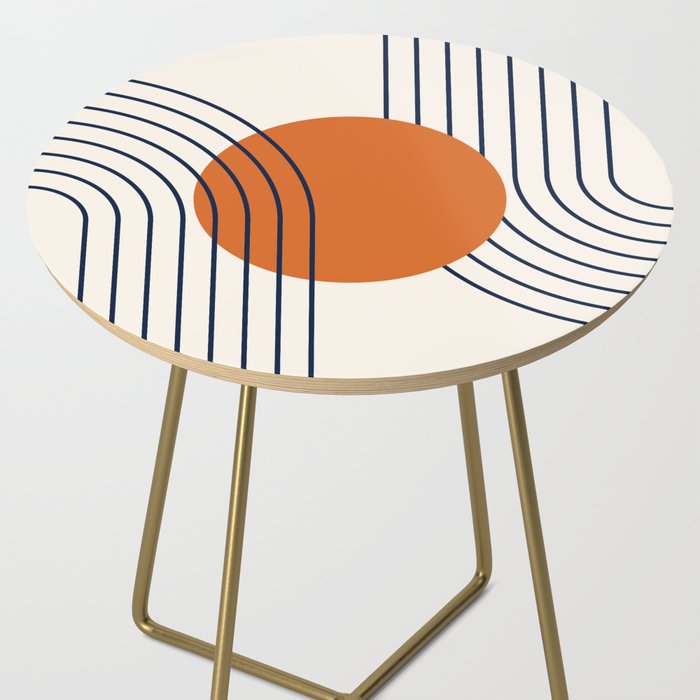 Geometric Lines in Navy Blue Orange 1 (Rainbow Abstraction) Side Table Gallery Image 2