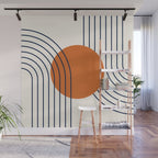 Geometric Lines in Navy Blue Orange 1 (Rainbow Abstraction) Wall Mural Gallery Image 1