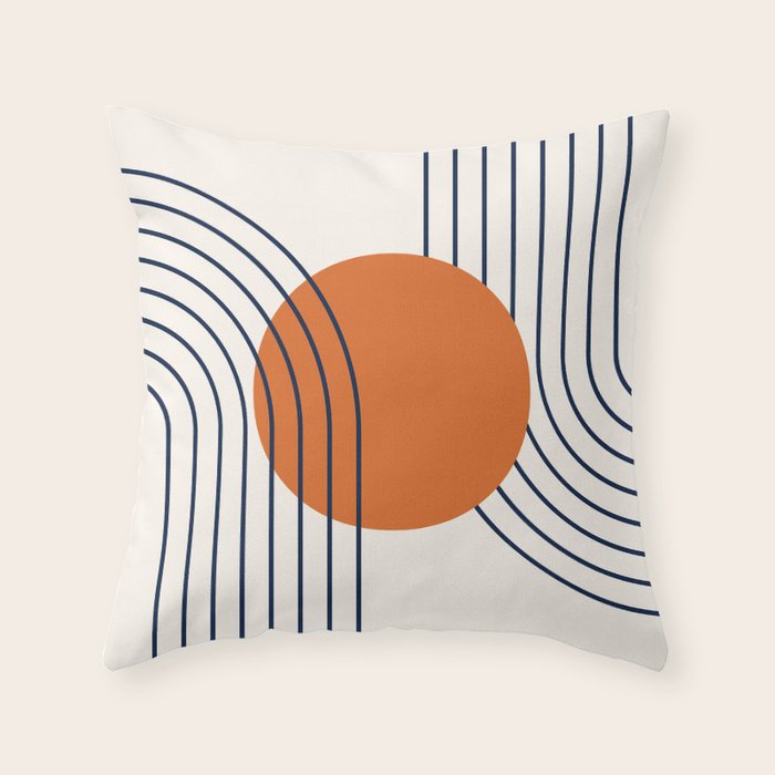 Geometric Lines in Navy Blue Orange 1 (Rainbow Abstraction) Throw Pillow Gallery Image 6