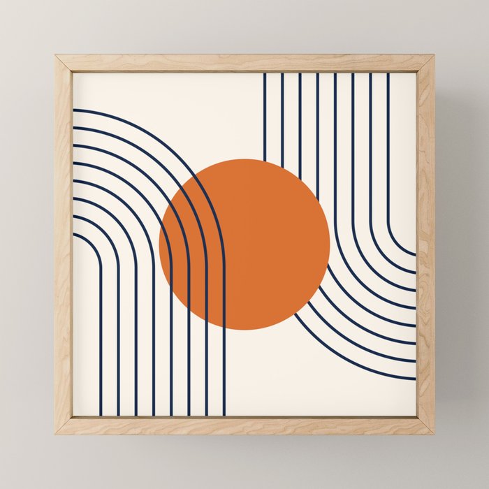 Geometric Lines in Navy Blue Orange 1 (Rainbow Abstraction) Mini Art Print Gallery Image 1