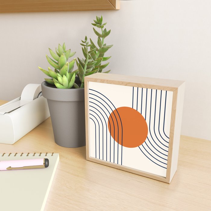 Geometric Lines in Navy Blue Orange 1 (Rainbow Abstraction) Mini Art Print Gallery Image 2