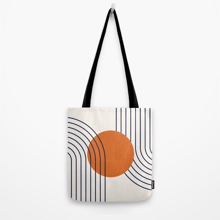 Geometric Lines in Navy Blue Orange 1 (Rainbow Abstraction) Tote Bag Gallery Image 2