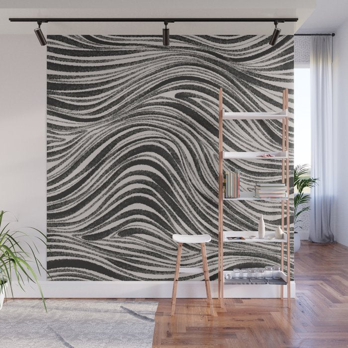 Black & White Irregular Lines Wall Mural Gallery Image 1