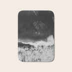 Surfer girls from above in Ericeira Portugal | Ocean wanderlust photography black and white print Bath Mat Gallery Image 1