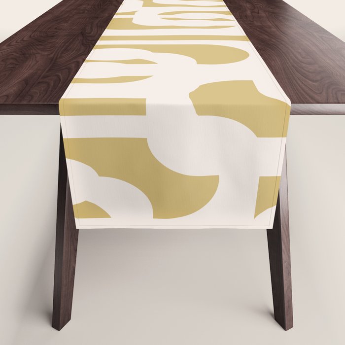 Mid Century Modern Loop Pattern in Cream and Muted Dijon Gold Table Runner Gallery Image 1