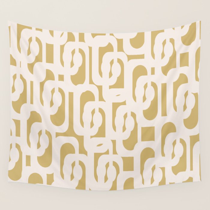 Mid Century Modern Loop Pattern in Cream and Muted Dijon Gold Wall Tapestry Gallery Image 4