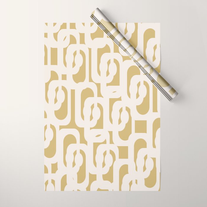 Mid Century Modern Loop Pattern in Cream and Muted Dijon Gold Wrapping Paper Gallery Image 1
