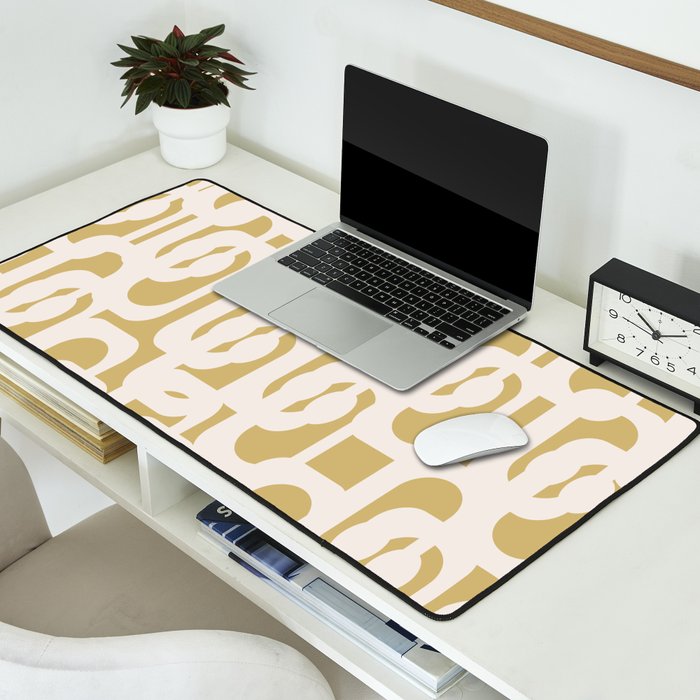 Mid Century Modern Loop Pattern in Cream and Muted Dijon Gold Desk Mat Gallery Image 2