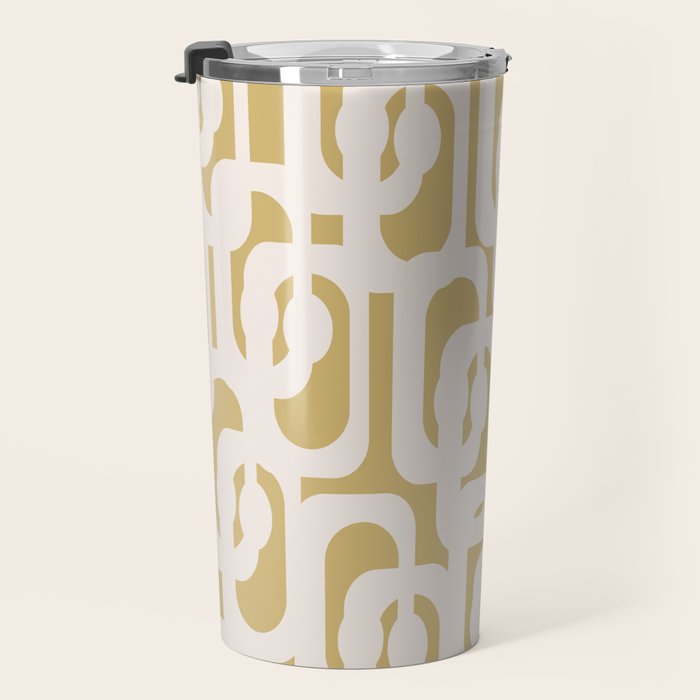 Mid Century Modern Loop Pattern in Cream and Muted Dijon Gold Travel Mug Gallery Image 3