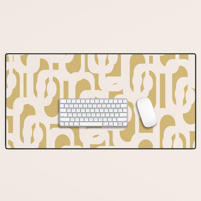 Mid Century Modern Loop Pattern in Cream and Muted Dijon Gold Desk Mat Gallery Image 1