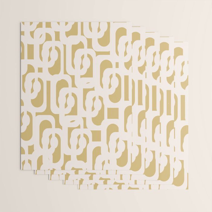 Mid Century Modern Loop Pattern in Cream and Muted Dijon Gold Wrapping Paper Gallery Image 3