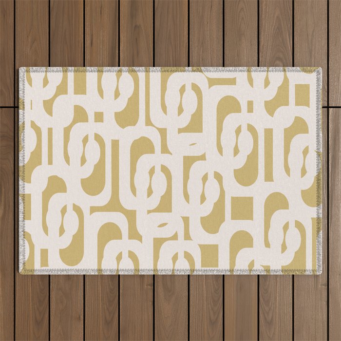 Mid Century Modern Loop Pattern in Cream and Muted Dijon Gold Outdoor Rug Gallery Image 1