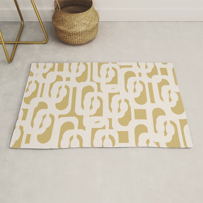 Mid Century Modern Loop Pattern in Cream and Muted Dijon Gold Rug Gallery Image 1