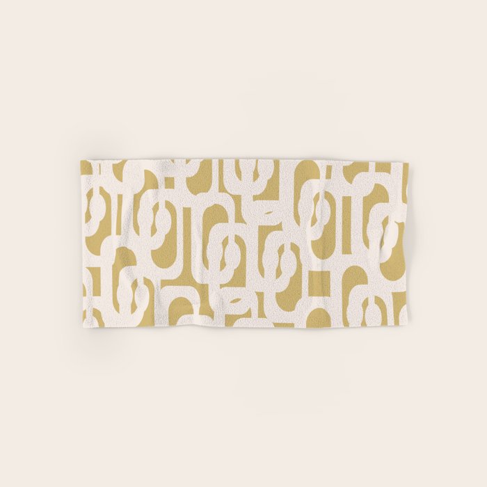 Mid Century Modern Loop Pattern in Cream and Muted Dijon Gold Bath Towel Gallery Image 1