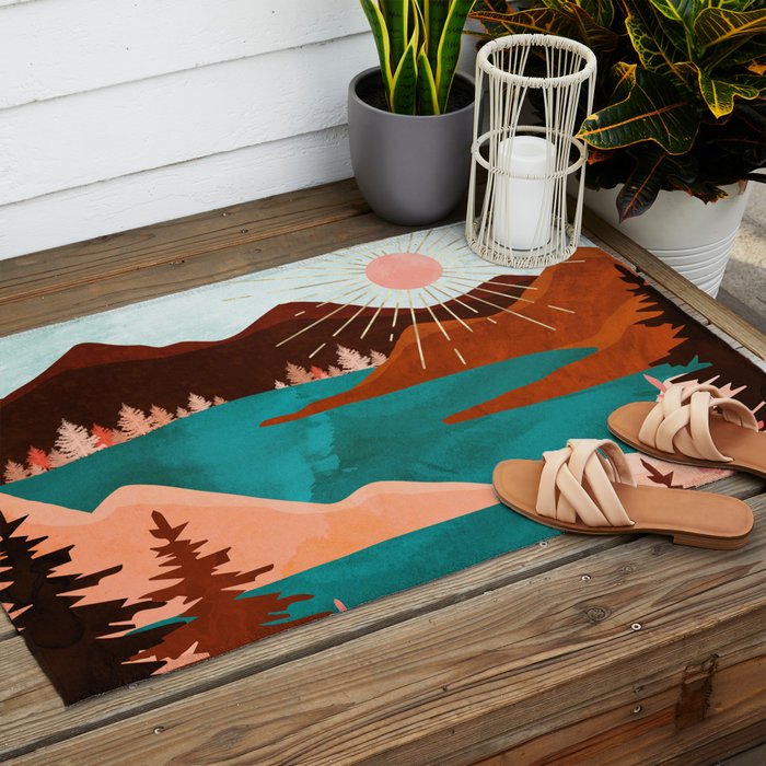 Retro Lake Outdoor Rug Gallery Image 2