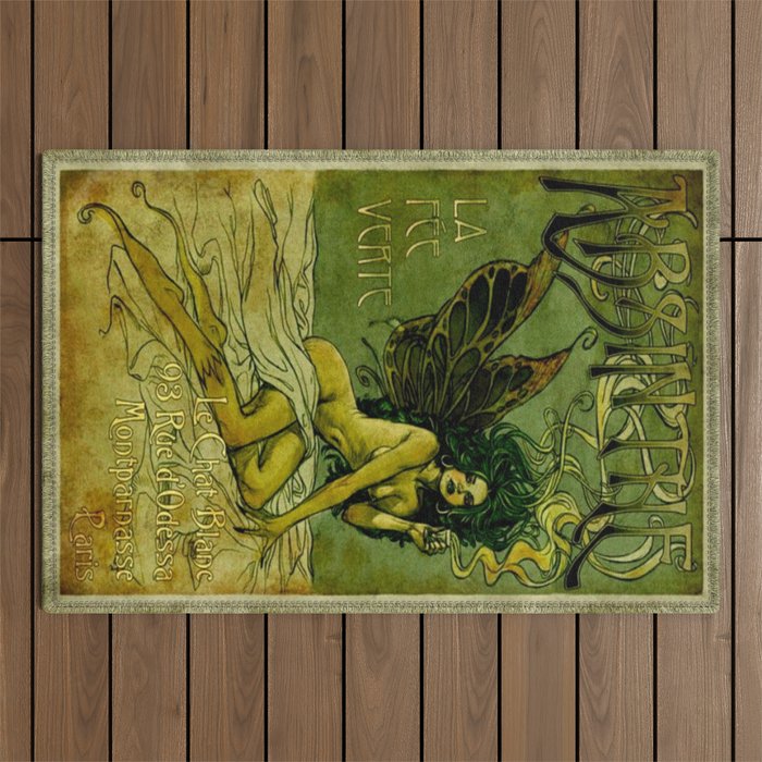 Vintage Parisian Green Fairy Absinthe Alcoholic Aperitif Advertisement Poster Outdoor Rug Gallery Image 1