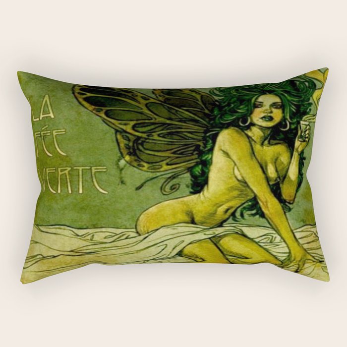 Vintage Parisian Green Fairy Absinthe Alcoholic Aperitif Advertisement Poster Rectangular Pillow Gallery Image 1