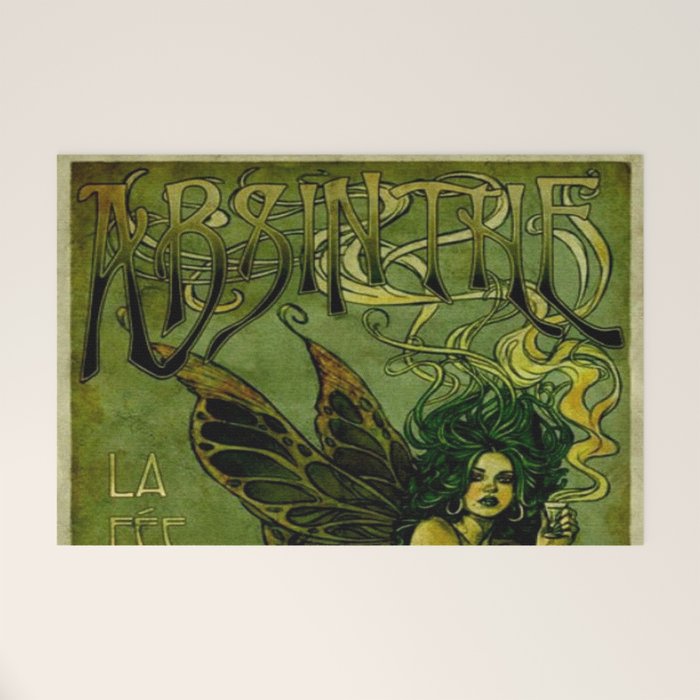 Vintage Parisian Green Fairy Absinthe Alcoholic Aperitif Advertisement Poster Welcome Mat Gallery Image 1