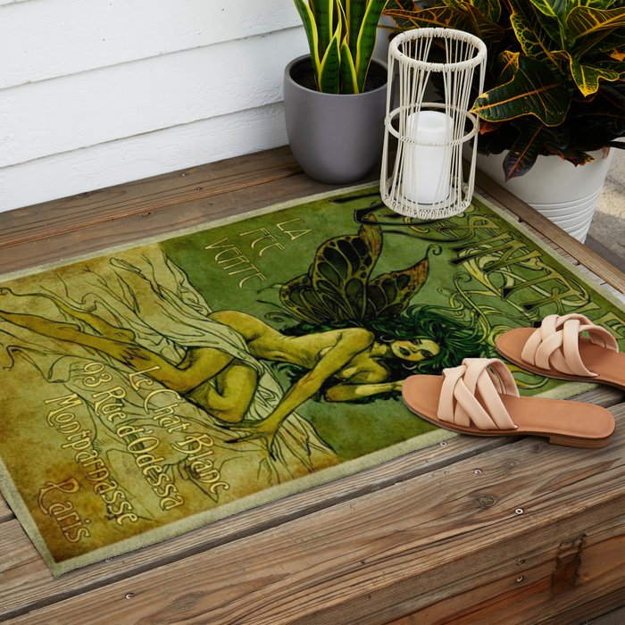 Vintage Parisian Green Fairy Absinthe Alcoholic Aperitif Advertisement Poster Outdoor Rug Gallery Image 2