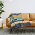 Stripes Abstract, Yellow, Teal, Navy Blue Throw Blanket Gallery Image 1