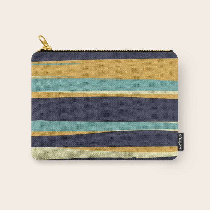 Stripes Abstract, Yellow, Teal, Navy Blue Carry All Pouch Gallery Image 1