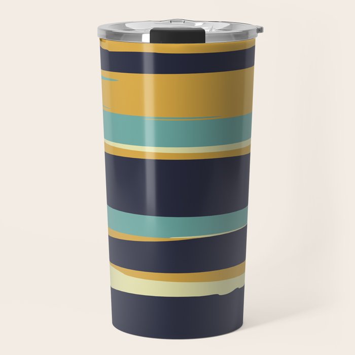 Stripes Abstract, Yellow, Teal, Navy Blue Travel Mug Gallery Image 1