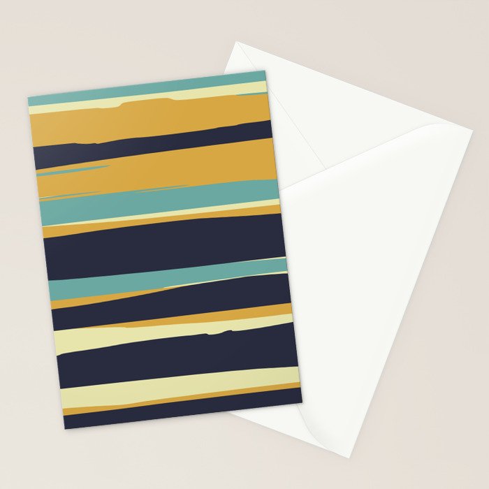 Stripes Abstract, Yellow, Teal, Navy Blue Stationery Card Gallery Image 2