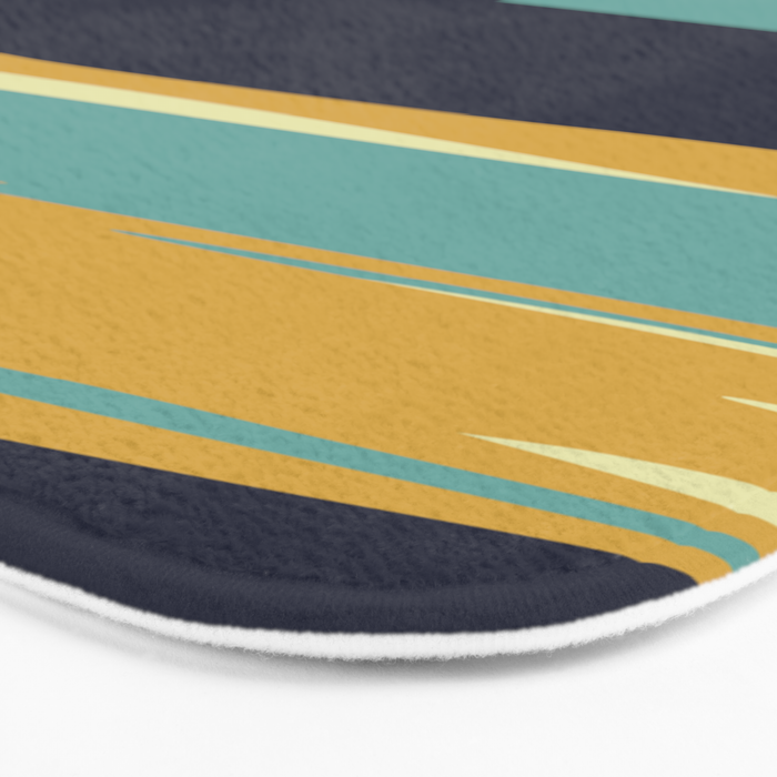 Stripes Abstract, Yellow, Teal, Navy Blue Bath Mat Gallery Image 3
