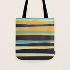 Stripes Abstract, Yellow, Teal, Navy Blue Tote Bag Gallery Image 1
