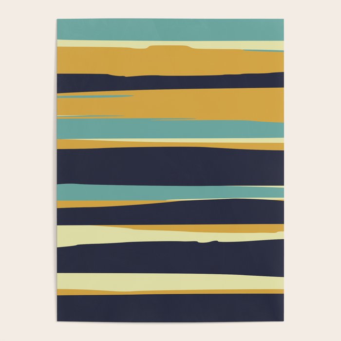 Stripes Abstract, Yellow, Teal, Navy Blue Poster Gallery Image 1