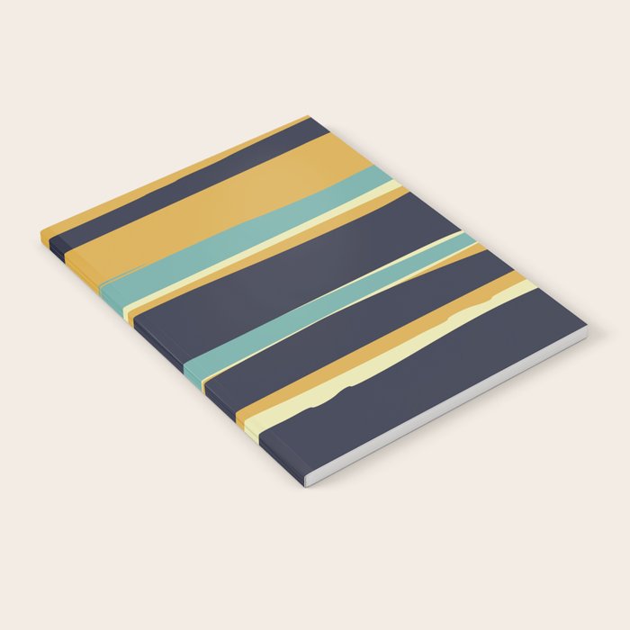 Stripes Abstract, Yellow, Teal, Navy Blue Notebook Gallery Image 2