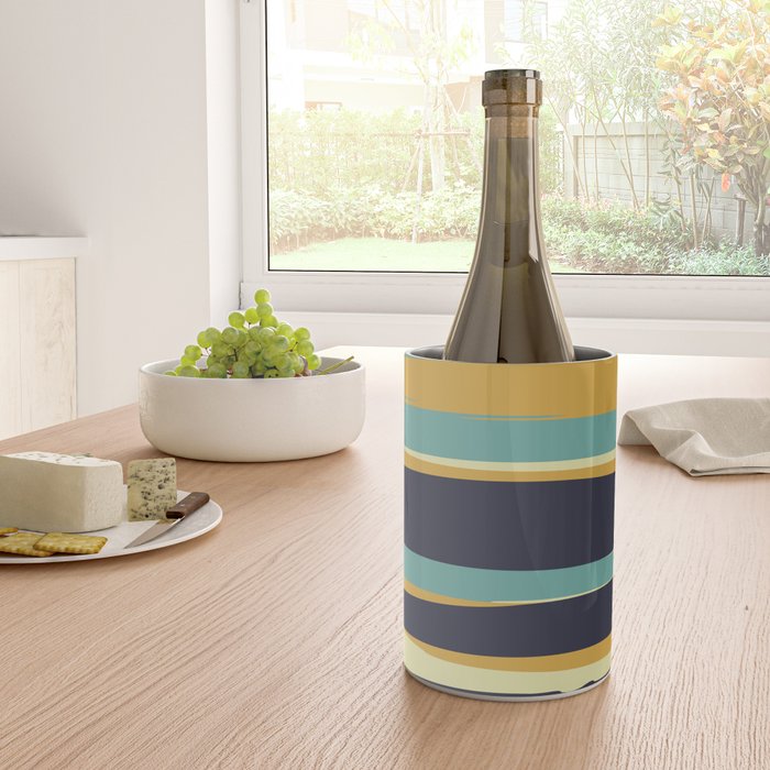 Stripes Abstract, Yellow, Teal, Navy Blue Wine Chiller Gallery Image 4