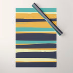 Stripes Abstract, Yellow, Teal, Navy Blue Wrapping Paper Gallery Image 1