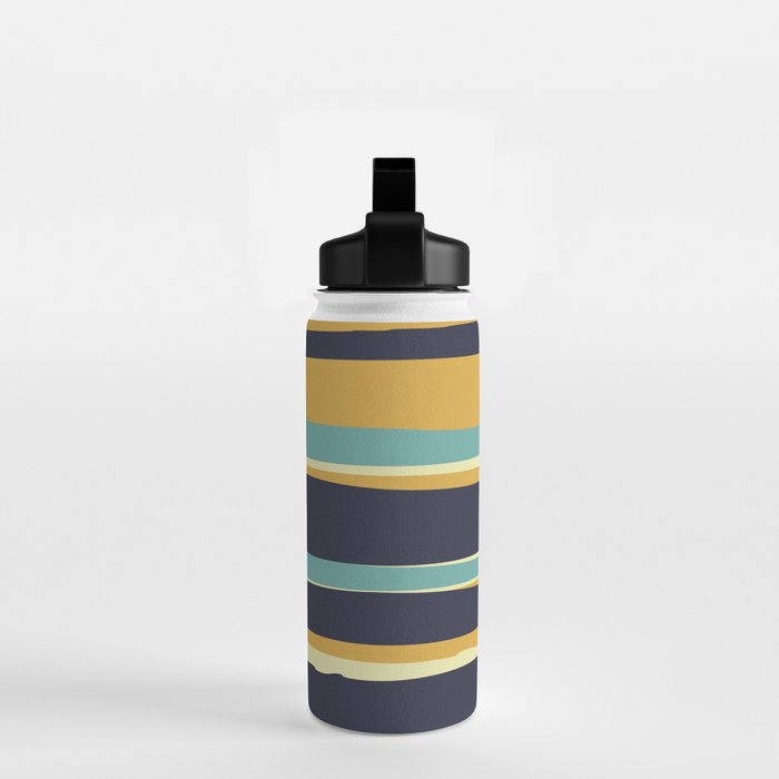 Stripes Abstract, Yellow, Teal, Navy Blue Water Bottle Gallery Image 2