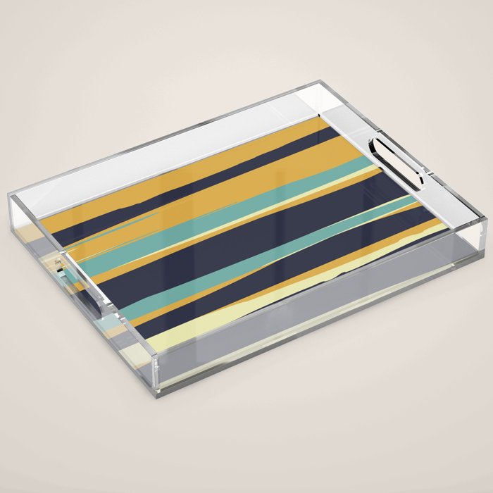 Stripes Abstract, Yellow, Teal, Navy Blue Acrylic Tray Gallery Image 1