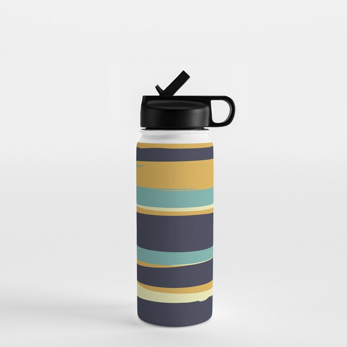 Stripes Abstract, Yellow, Teal, Navy Blue Water Bottle Gallery Image 1