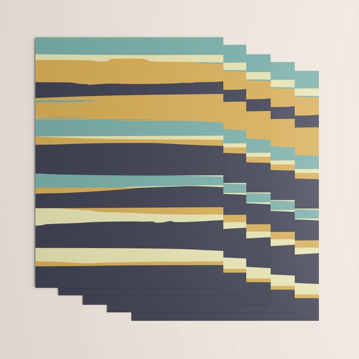 Stripes Abstract, Yellow, Teal, Navy Blue Wrapping Paper Gallery Image 3