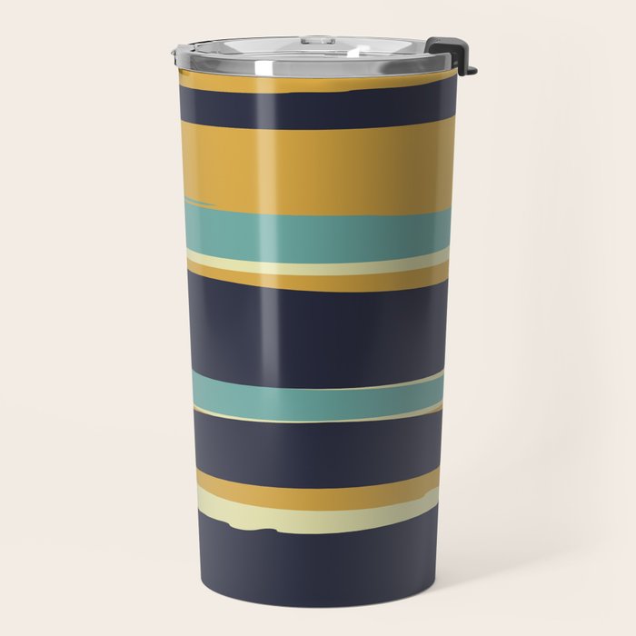 Stripes Abstract, Yellow, Teal, Navy Blue Travel Mug Gallery Image 2